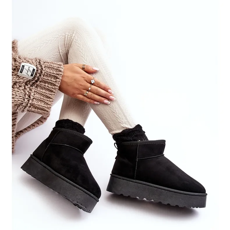 Women's Platform Snow Boots With Fur Lining, Black Xamella