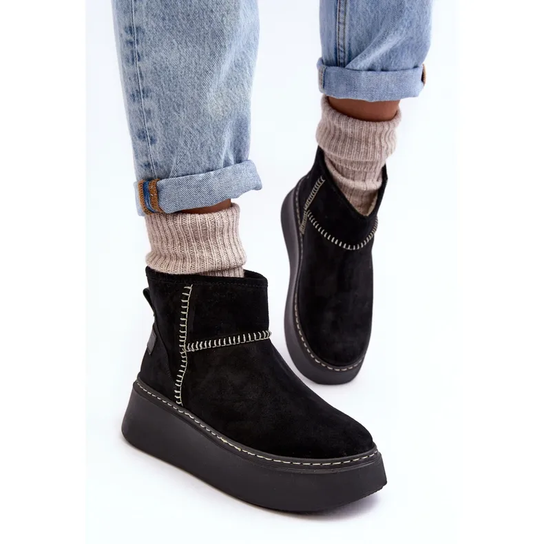 Women's Suede Snow Boots Maciejka 06257-01 Black