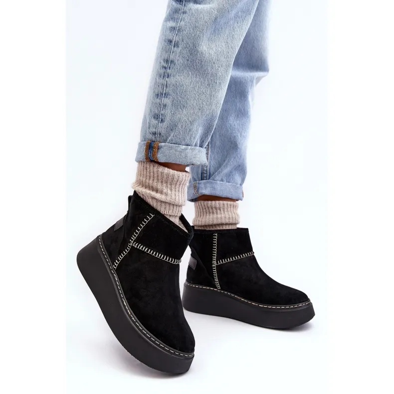 Women's Suede Snow Boots Maciejka 06257-01 Black