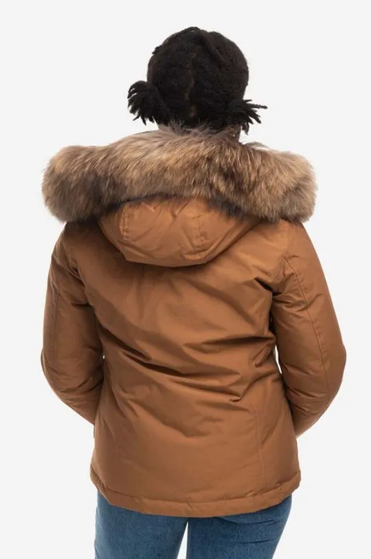 Woolrich down jacket Arctic Raccoon Short women's brown color