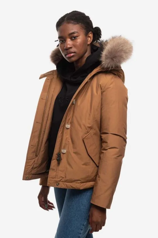 Woolrich down jacket Arctic Raccoon Short women's brown color