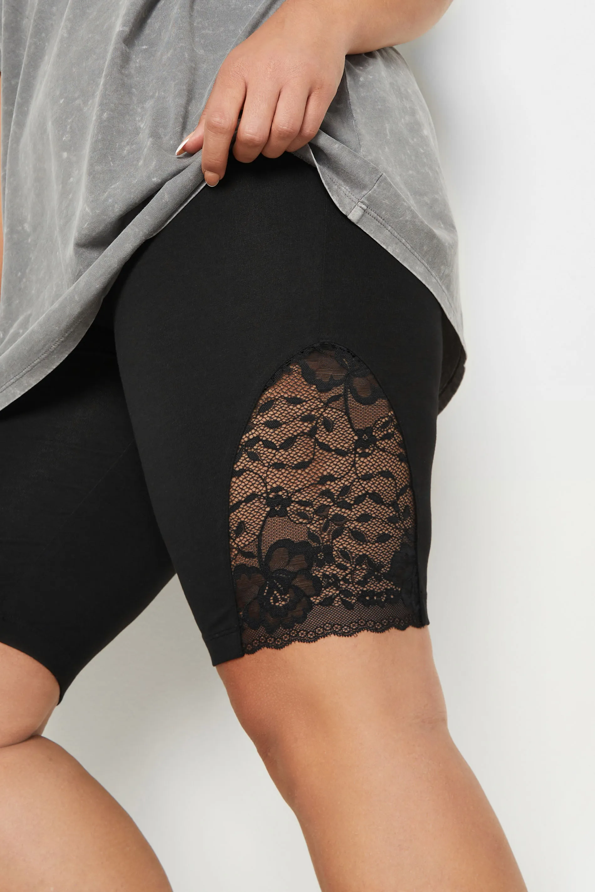 YOURS Curve Black Lace Insert Cycling Shorts